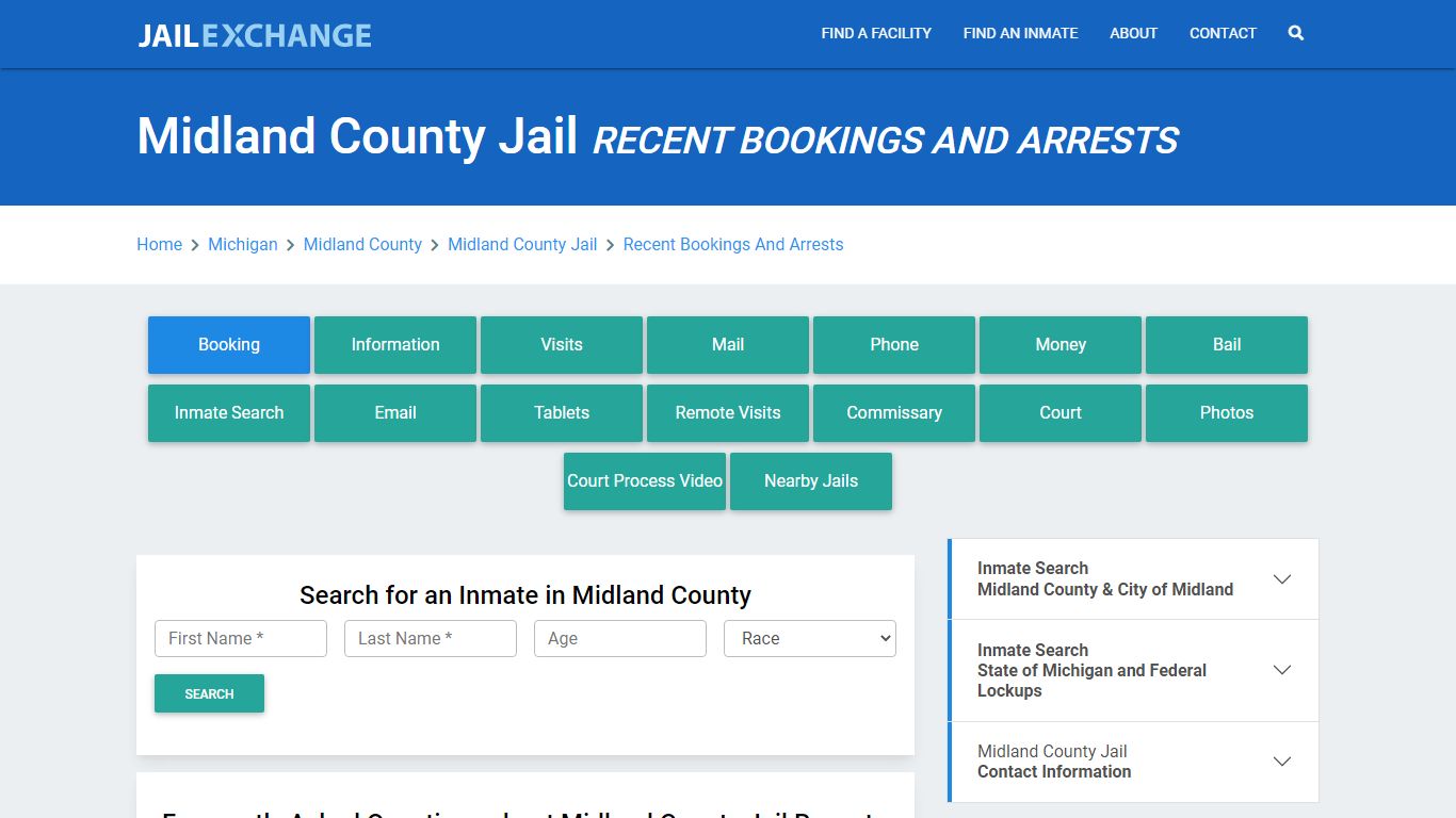 Midland County Jail MI Recent Arrests and Bookings - Jail Exchange